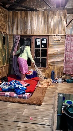 Morning Sweep in a Traditional Bamboo House