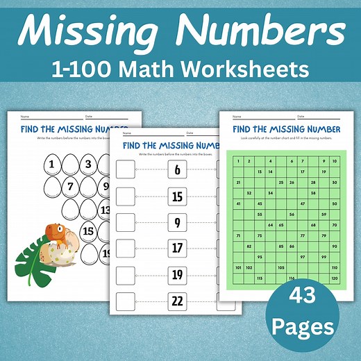Missing Numbers 1-100 | Kindergarten Math Worksheets | 1st Grade Preschool Numbers Worksheet | Learning Numbers | Fill in the Blank Activity - Etsy
