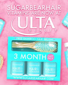 SugarBearHair Vitamins 3 Month Gift Packs are now available at all Ulta locations and include a free bamboo hair brush! | Sugarbear
