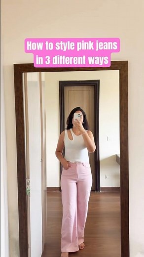 How to Style Pink Jeans in 3 Ways 💕 | Outfit Ideas #shorts