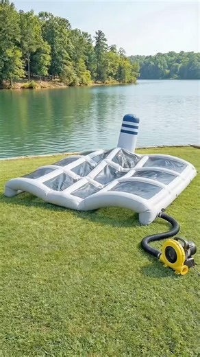 We tried out a giant inflatable cruise ship party float! 😱👏 #cabinlife #lakelife