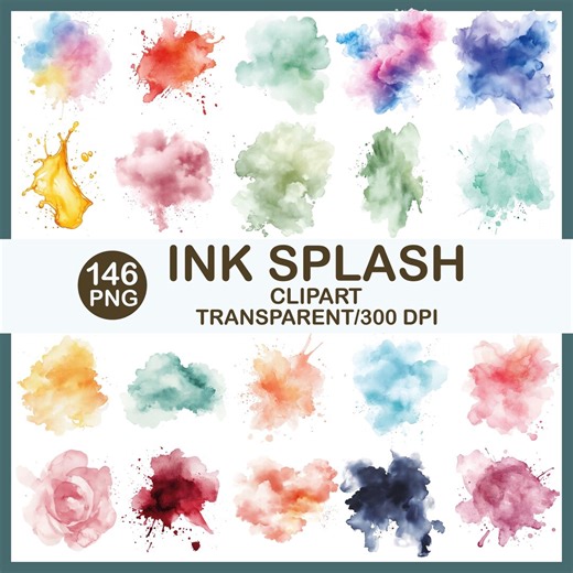 Watercolor Ink Splash Clipart Bundle, Abstract PNG Graphics (digital Download) - Etsy