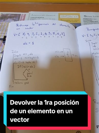Retornar la primera posición dado un elemento en un vector En programación, un vector es una estructura de datos que almacena una colección de elementos. La primera posición de un vector se refiere al primer elemento almacenado en el vector. Ejemplo: Vector: `[5, 2, 8, 1, 9]` Buscar elemento: `5` Posición encontrada: `0` (en muchos lenguajes de programación, la primera posición es 0) Hashtags para TikTok #Programacion #Vectores #EstructurasDeDatos #Algoritmos #DesarrolloDeSoftware #TecnologiaDeL