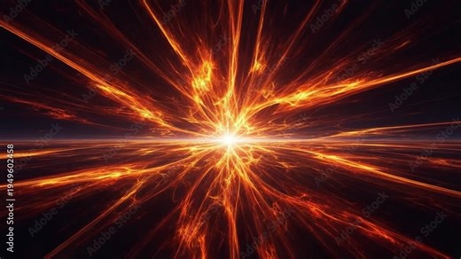 Vibrant orange explosion of light and energy in space with dynamic rays emanating from a bright central point