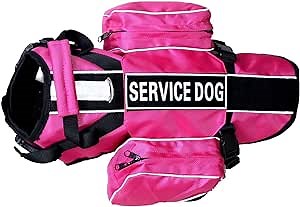 Service Dog Backpack Harness Vest Removable Saddle Bags with Label Patches(Hot Pink,S)