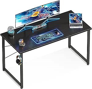 Casaottima 48 Inch Small Computer Desk for Home Office, Study Writing Table for Small Spaces, Simple Modern Desk with Headphone Hooks, Black