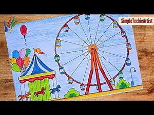 How to draw fun fair scenery drawing. Fun fair drawing. Fair drawing. Mela drawing. easy drawing.
