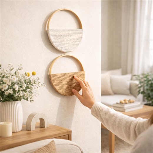 Set of 2 Boho Macrame Hangings, Round Woven Bamboo Circle Art, Minimalist Bohemian Accent - Etsy