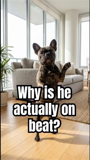 Dancing Frenchie. Why is he actually on beat?