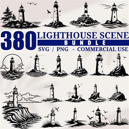 Lighthouse Scene Bundle Coastal Vector Art Pack Cut Ready Craft Designs for Sublimation Vinyl Projects Instant Downloads - Etsy