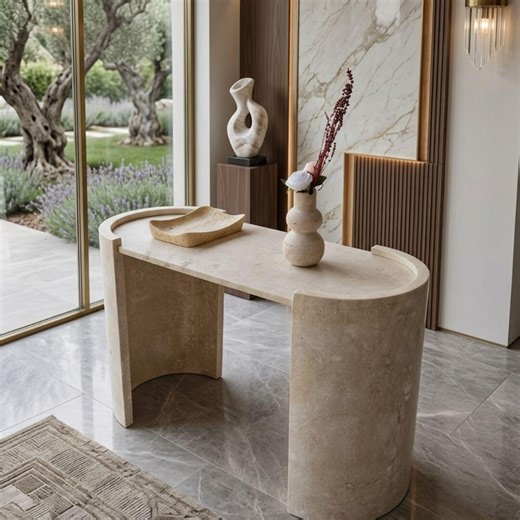 Travertine Console Table, Natural Stone Entryway Table, Luxury Stone Dresuar, Handmade Travertine Furniture - Etsy