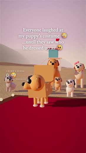 It was Crumb's first costume contest. 🏆 Everyone else had fancy store-bought costumes… Crumb made his all by himself. 📦🖍️ They laughed. 😢 His paper ear fell off. He ran off the stage and hid behind a trash can. 🥺 The judges had already picked a winner… Did you double tap to make them look again? 👆👆 Then he turned around. On the back, in crayon: a drawing of Biscuit.