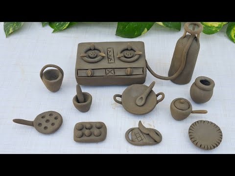 Amazing technique make kitchen set with clay ll miniature clay kitchen set