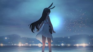Anime Bunny Girl With Fireworks Live Wallpaper - WallpaperWaifu