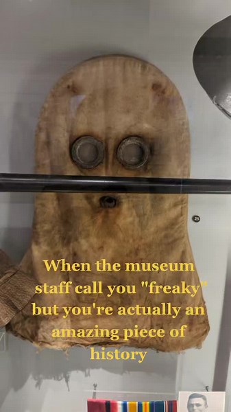 We have a love-hate relationship with this PH helmet from WW1. Freaky?✔️ An amazing, life saving item?✔️ #militaryhistory #history #museum #Military