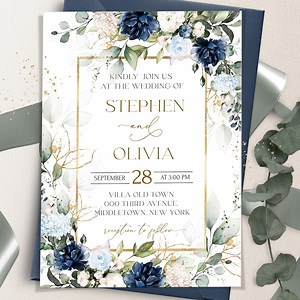 Royal Blue Floral Wedding Invitation Template (printable, Editable) OTTO LE300 - Etsy