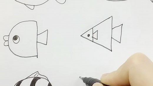 简单又好看的鱼怎么画，各种各样的鱼画起来#儿童简笔画