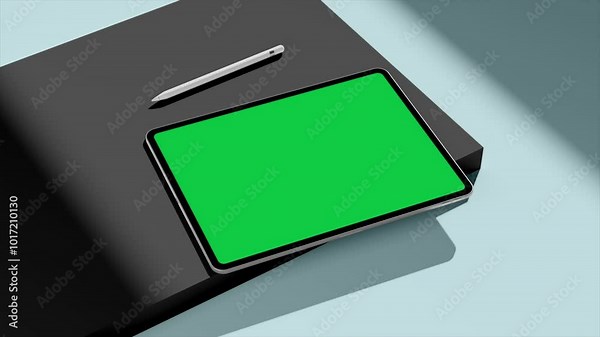 modern smart tablet computer laptop with pen 3d render green screen for mockup 4k hd quality Animated modern devices with background