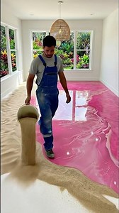 Concrete to Beach! Pink Epoxy Resin Floor Makeover #epoxy #floor #home #shorts