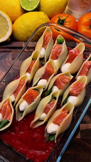 Creamy, Dreamy Salmon Stuffed Shells 😋 #recipevideo