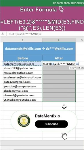 datamentix@skills.com → da***@skills.com 😳 Excel Trick