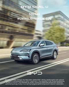 BYD SEAL U har arvet den elegante og eksklusive designfornemmelse fra de øvrige BYD-biler. Men den har også noget ekstra. Nemlig en lidt mere muskuløs og robust udstråling, der er gennemført til det yderste, uden at det betyder, at der bliver gået kompromis med elegancen. Køreoplevelsen er blød og behagelig, så hele familien kan føle sig tilpas i den rummelige kabine. | BYD Danmark