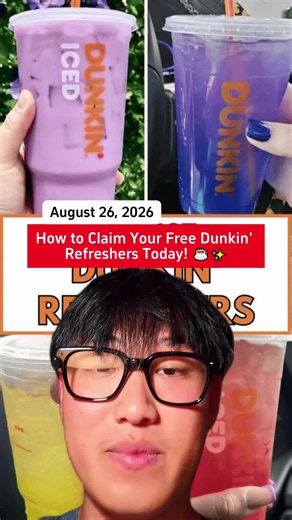 Get your code for free Dunkin' refreshers before it’s gone! 🥤💨 Watch how to redeem and claim your drink! Did you know the protein refreshers pack 15g of protein? Let me know if you’ll be trying these! #fypage #foryou #dunkin #freecoffee #dunkindonuts #refreshers #macrogoals #viral #pov