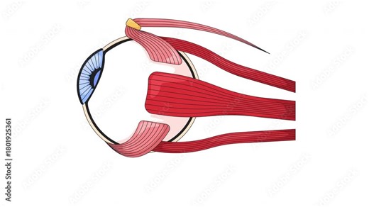 Human eye anatomy with extraocular muscles cartoon animation. Ocular structure. Control movement. Biology education. Sensory organ looking up, down animated flat 2D object 4K video isolated on white