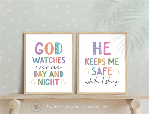 Nursery Scripture Art Set, God Watches Over Me, Christian Toddler Room (digital Download) - Etsy UK