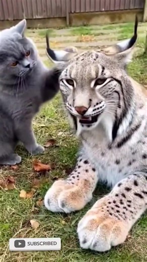 Funny Cat petting a rare White Iberian Lynx! 😂🐾 #funnyanimals