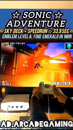 Sonic Adventure ☆ Knuckles Sky Deck Level A Emblem Speedrun 33.9 Seconds - Played On Sega Dreamcast