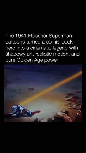 Explaining Cartoons on Instagram: "Follow me👉@explainingcartoons In 1941, Fleischer Studios (later Famous Studios) produced a series of theatrical Superman animated shorts for Paramount Pictures, starting with “Superman” (also called The Mad Scientist). These cartoons were revolutionary: they used rotoscoping for realistic movement, cinematic lighting inspired by film noir, and a dark, Art Deco take on Metropolis. Superman is portrayed as incredibly powerful but grounded—he can’t yet fly (he le