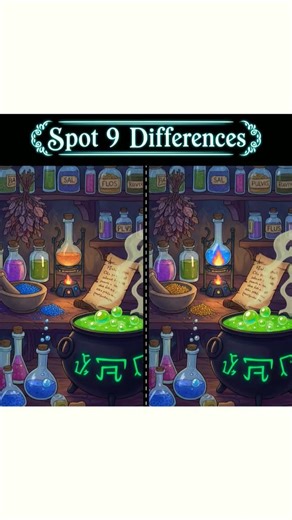 Can You Find All 9 Differences? 🧙‍♂️ Magic Potion Lab Puzzle #logicpuzzle #shorts