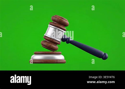 A 3D render of a wooden gavel and sound block on a vibrant green screen background, symbolizing justice and legal proceedings Stock Video Footage - Alamy