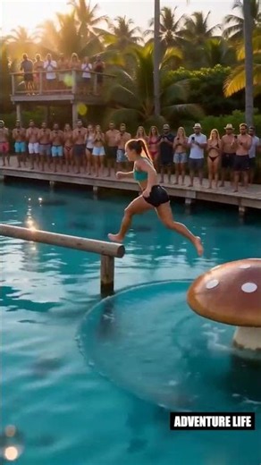 Can She Cross the Floating Obstacle Course without Falling? #shorts