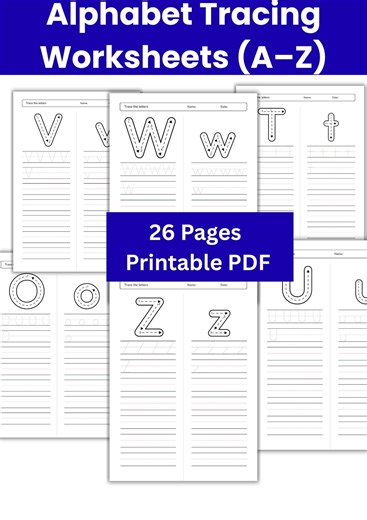 Alphabet Tracing Worksheets A–Z – Preschool Handwriting Practice (26 Pages PDF) - Etsy