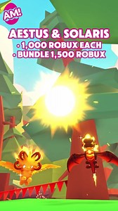 Aestus and Solaris ☀️🔥 We just got our first look at the new dragons coming this Saturday! What do you think? #adoptme #robloxadoptme #adoptmeupdate #summercamp #adoptmepets new pets coming to adopt me new update summerfest summer camp admin abuse dagi jesse stev penguin poor to rich profile tour mega neon