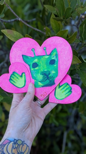 Green Alien Cat Emoji Magnet Canvas Original Acrylic Painting - Etsy