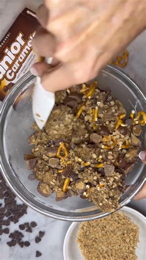 Everything but the Kitchen Sink cookies are the perfect combination of sweet and salty, crunchy and ooey gooey and so simple with Cookies in a bag by Danette using our Triple Chocolate Chip cookie mix. #cookies #cookiebars #chocolate #chocolatechipcookies #EasyRecipe #cookiesinabagbydanette #baking | Cookies in a bag by Danette