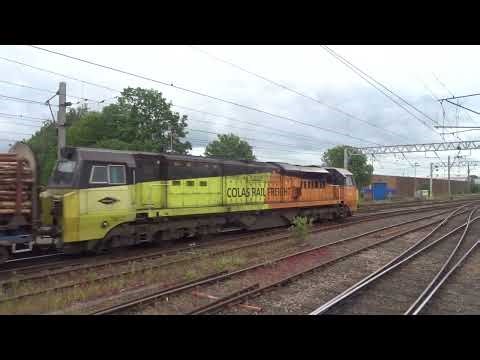 The Class 70 'GE PowerHaul' Colas Rail Freight No.70812 with Load of Logs was passing at Carlisle.