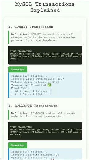 MySQL Transactions Explained FAST! | COMMIT, ROLLBACK, SAVEPOINT | Example & output 💻