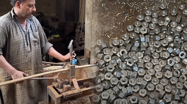 Turning Iron Rods Into Precision Hexagonal Nuts
