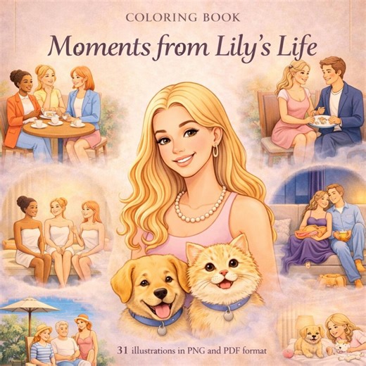 Girl Moments Coloring Book – Lily’s Life Scenes, Relaxing Pages (PNG   PDF) - Etsy