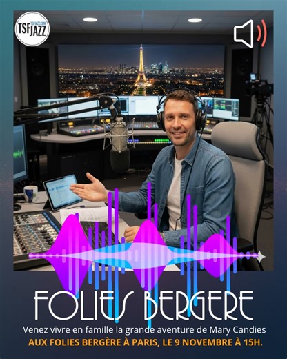 🎷 Merci TSF JAZZ ! Quelle joie de collaborer avec la seule radio 100 % jazz en France, qui accompagne les passionnés de belles vibrations depuis plus de 25 ans. Entre improvisation, émotions et magie du direct… on ne pouvait pas rêver meilleure onde pour faire voyager Mary Candies ! 📻 En ce moment sur TSFJAZZ.COM, écoutez notre spot radio et participez au jeu-concours exclusif pour tenter de gagner vos places 🎫 🌟 Mary Candies – Le spectacle vous donne rendez-vous à Paris, 📍 aux Folies Bergè
