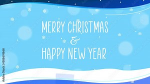 Merry Christmas and happy new year wishes background animation 4K. Modern snowflake and snow falling greeting style backdrop design
