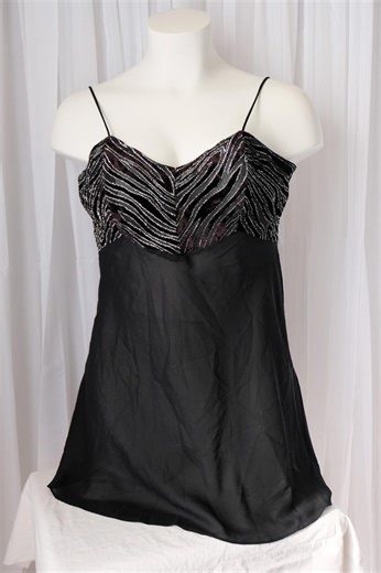 1990's Vintage Black Sheer Nighty Night Gown Slip Dress With Black Velveteen Silver Bust Area 100% Polyester Knit Size XL Cliche - Etsy