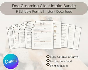 Hundepflege Kunden Intake Form Bundle | Bearbeitbare Canva-Vorlagen | Zustimmung, Service-Aufzeichnung und Verzichtserklärung des Grooper | Sofort Download - Etsy.de