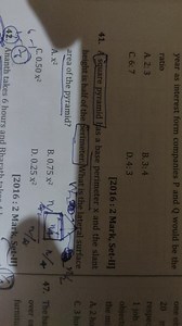 A square pyramid has a base perimeter x and the slant height is... | Filo