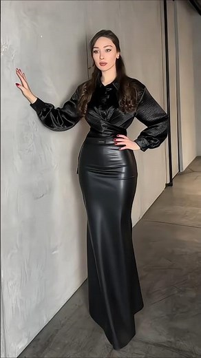 Elegant faux leather skirt tryon 🖤 #latex #latexgirl #latexdress #pvc #fauxleather ##shiny #skirt