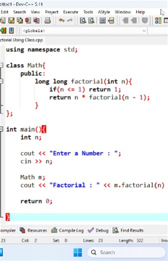 Factorial Using Class in C : OOP Practice for Beginners